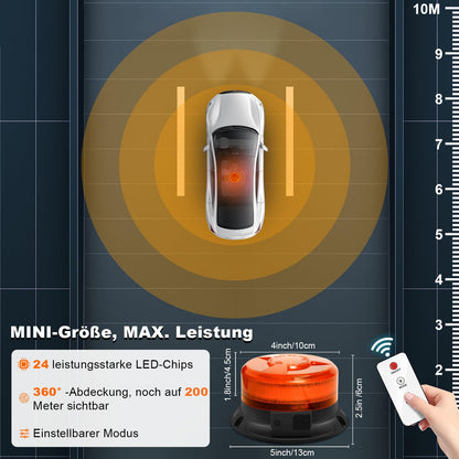 Dinfu LED Rundumleuchte Akku, gelbe Warnleuchte 12V mit Magnetfuss