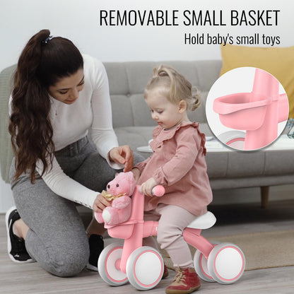 Umatoll Laufrad ab 1 Jahr, Kinder Lauflernrad mit Korb, Rosa