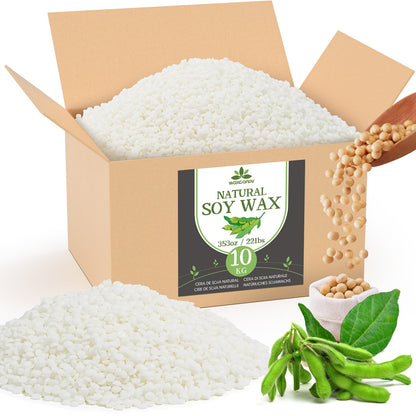 100% Natürliches Sojawachs Premium Kerzenwachs – 10KG. Cremefarbene Flocken, ideal zur Herstellung von Duft- und Gießkerzen.