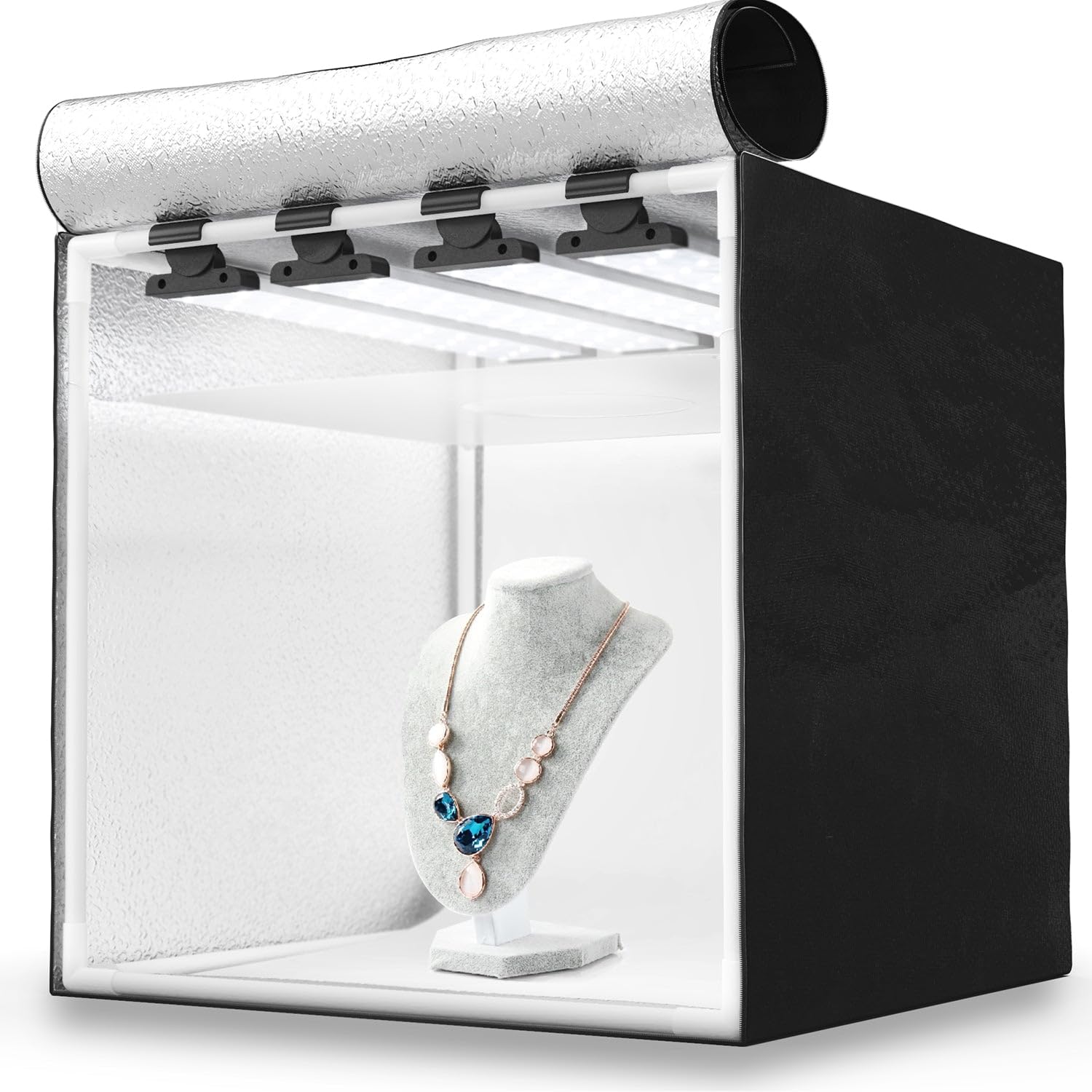 HAVOX HPB-40XD Fotostudio: Quadratisches 40x40cm Lichtzelt mit integriertem LED-Tageslicht zur professionellen Produktfotografie.