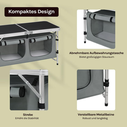 WOLTU Campingtisch faltbar, höhenverstellbar, Alu, schwarz-grau