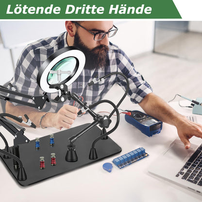 Dritte Hand Löthilfe – Lupe, Licht, 4 flexible Arme & PCB-Halterung