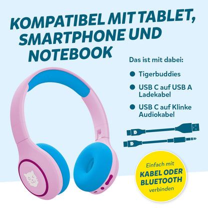 tigermedia tigerbuddies Bluetooth Kinderkopfhörer, faltbar, 85 dB