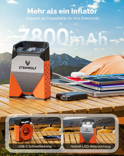 ETENWOLF ZEPHYR S3 Elektrische Luftpumpe, 160 PSI, 7800 mAh