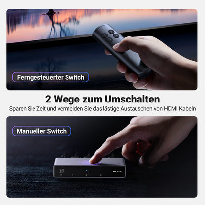 UGREEN HDMI 2.1 Switch 8K 3 In 1 Out mit Fernbedienung, VRR & ALLM