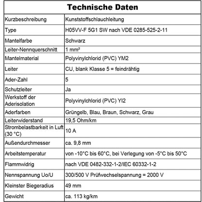 MAS Premium H05VV-F Kunststoffschlauchleitung - 5G1 Schwarz 90m