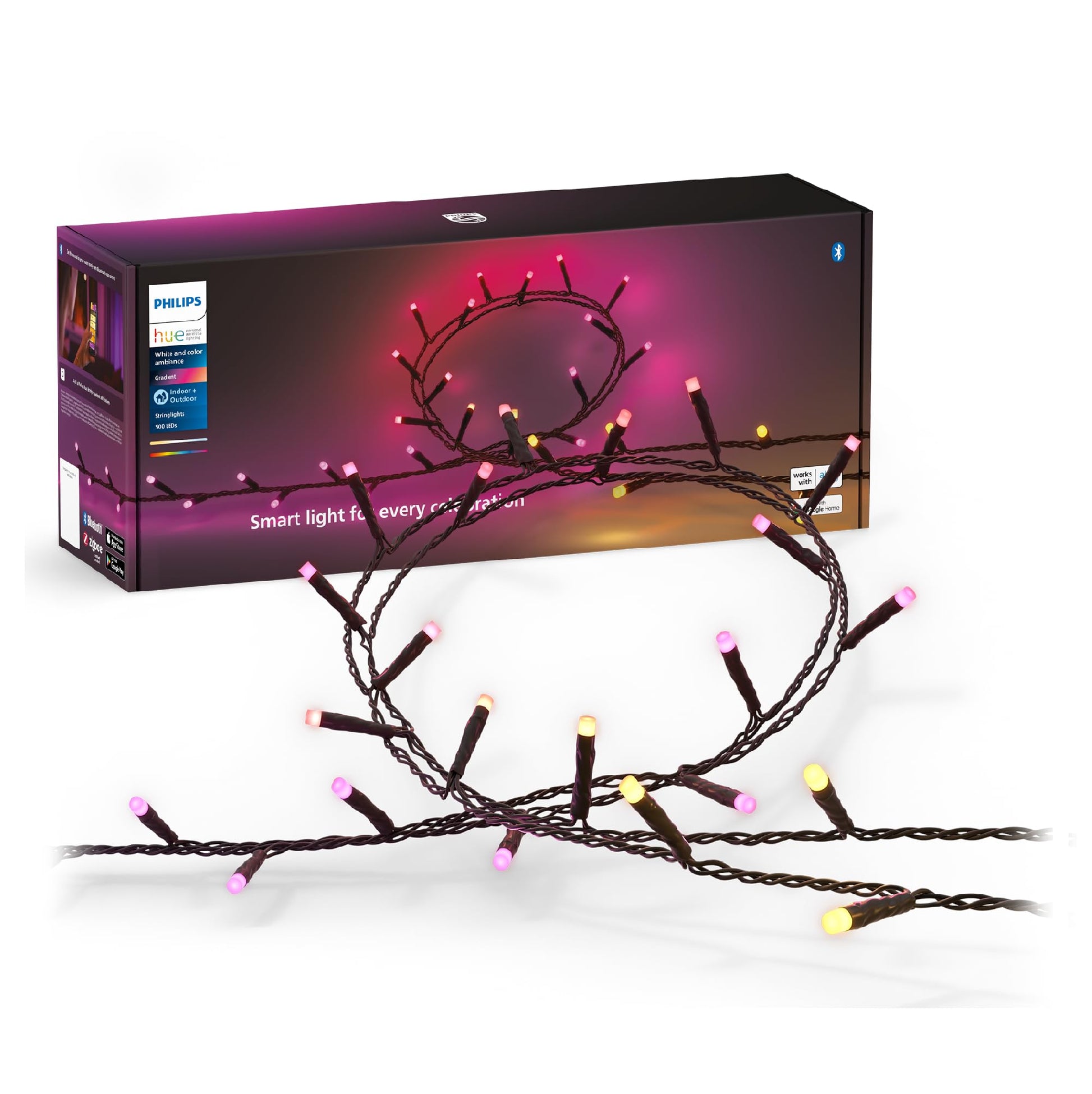 Philips Hue Festavia Lichterkette - 40m, Farbwechsel. Lichterkette mit bunten LEDs. Dient zur dekorativen Beleuchtung im Innen- und Außenbereich mit dynamischen Farbverläufen.
