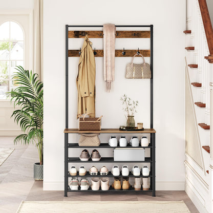 HOOBRO Garderobenständer EBF801MT01 mit Schuhregal – Dunkelbraun