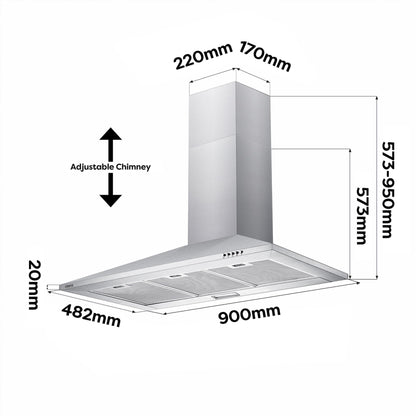 CIARRA CAS9201A Dunstabzugshaube 90 cm Umluft Abluft Pyramide Silber