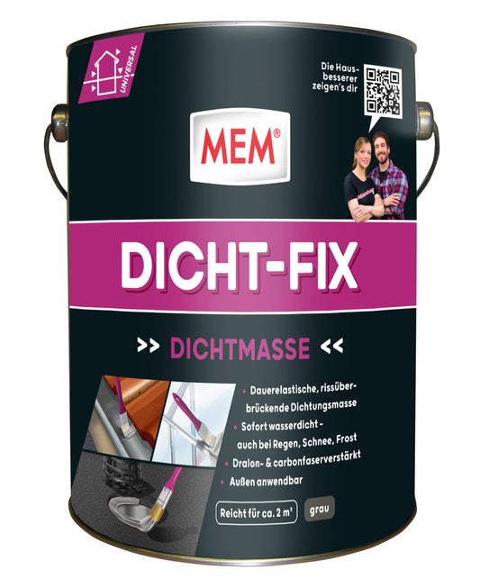 MEM Dicht-Fix Abdichtung für Leckstellen - Grau, 4 Liter, graue Dichtmasse im Gebinde, dichtet undichte Stellen.