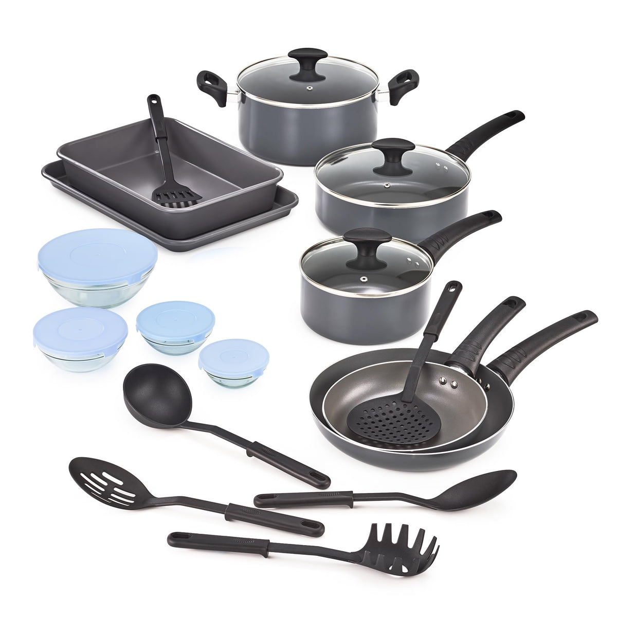 BELLA Antihaft-Kochgeschirr-Set 21-teilig mit Glasdeckeln, schwarz – Aluminium, für alle Herdarten