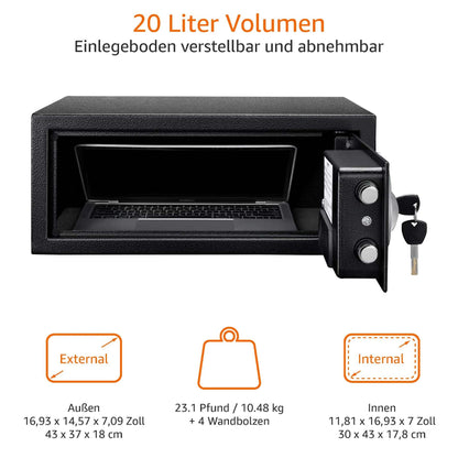 Amazon Basics Stahltresor mit Digital-Sperre – 20 L Schwarz