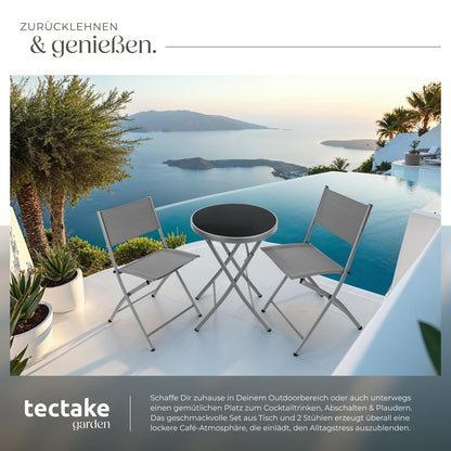 tectake Bistroset 3-teilig: Klapptisch rund und 2 Klappstühle, grau