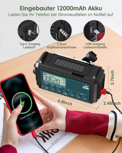 Roxicosly Kurbelradio CR1009Ultra Notfallradio mit Solar & Powerbank