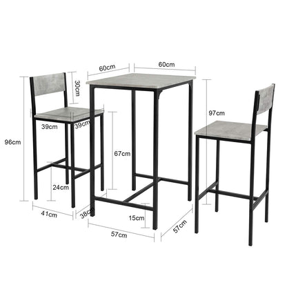 SoBuy OGT27-HG Bartisch Set mit 2 Stühlen Grau – 60x97x60 cm