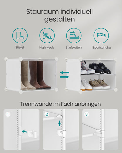 SONGMICS Schuhregal mit 12 Fächern für 48 Paar Schuhe, weiss