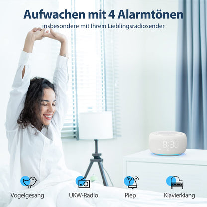 BUFFBEE RS 11 Radiowecker mit UKW-Radio, Nachtlicht und Dimmer, Weiss