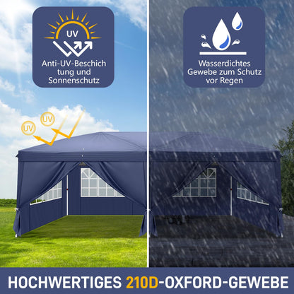 Bonnlo Faltpavillon 3x6m Gartenzelt – Blau mit 4 Seitenwänden
