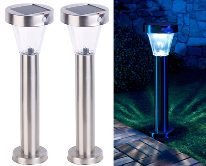 Lunartec Solar-LED-Wegeleuchte 4er-Set, Edelstahl, Sensor