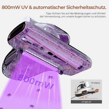 JIGOO T600 Milbensauger mit UV-Licht & Heißluft [700W/15kPa] – 99,9% Allergen-Entfernung, Duftende Negative Ionen, Für Matratzen/Sofas/Teppiche (Leise & Effizient)