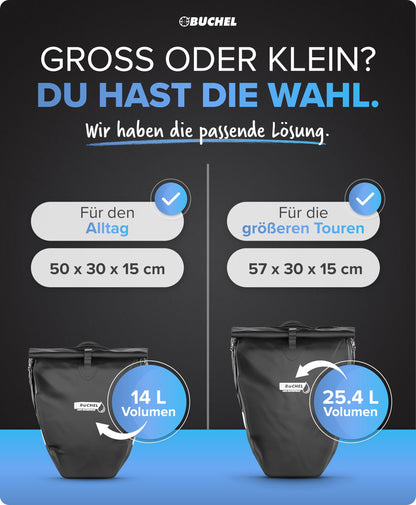 Büchel Gepäckträgertasche 2er-Set, 14 L, wasserdicht, schwarz