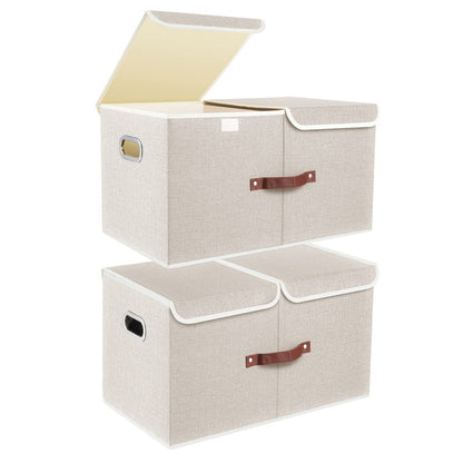 TYEERS Aufbewahrungsbox mit Deckel, faltbar, 55x33x30 cm, 2er-Set aus beigem Stoff