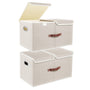 TYEERS Aufbewahrungsbox mit Deckel, faltbar, 55x33x30 cm, 2er-Set aus beigem Stoff
