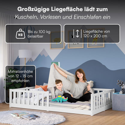 Bellabino Vere Montessori Bodenbett 120x200 cm – Weiss