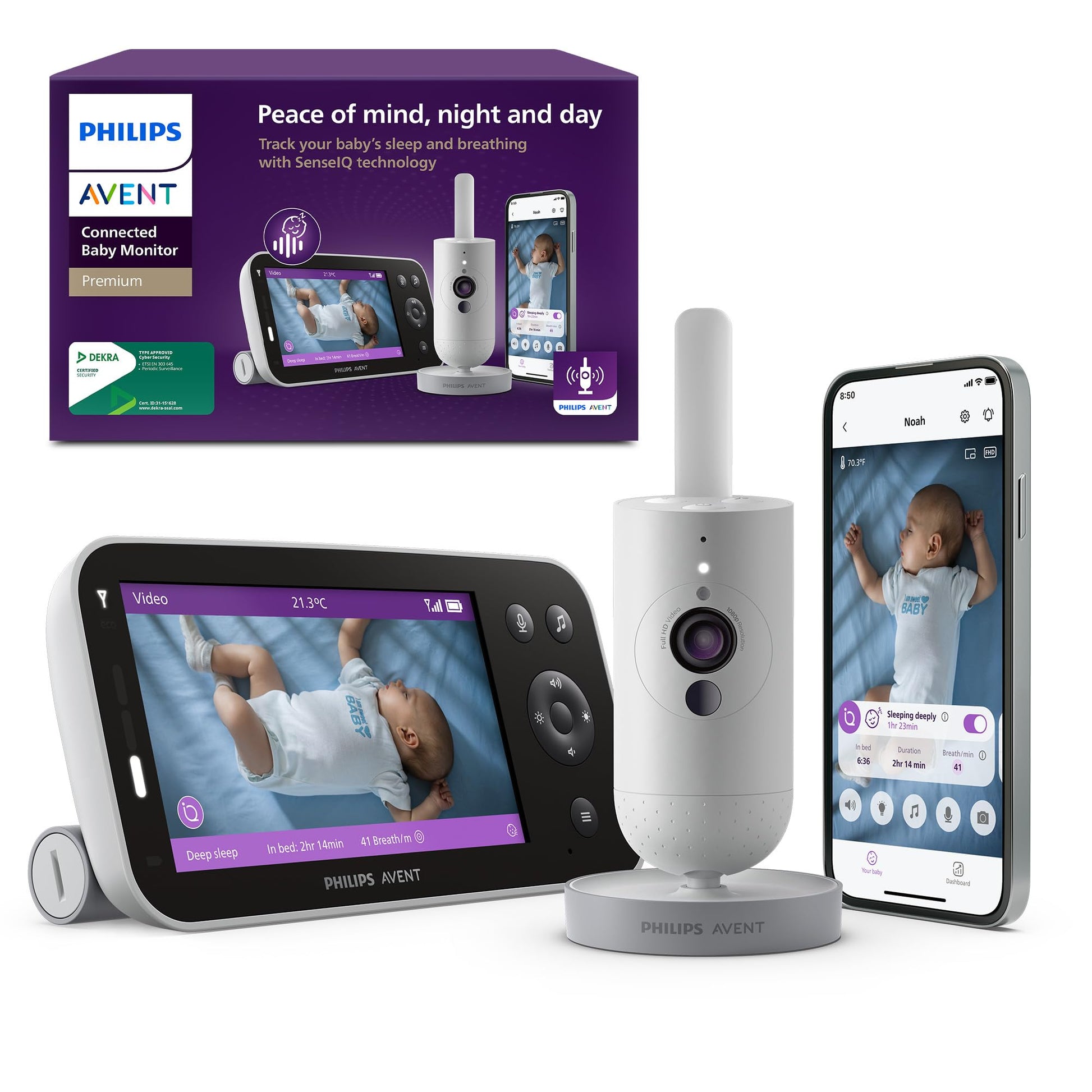 Philips AVENT Premium Connected Videophone Babyphone - SCD973/26. Weißes Set mit Kamera/Display zur Video-/Audio-Überwachung.