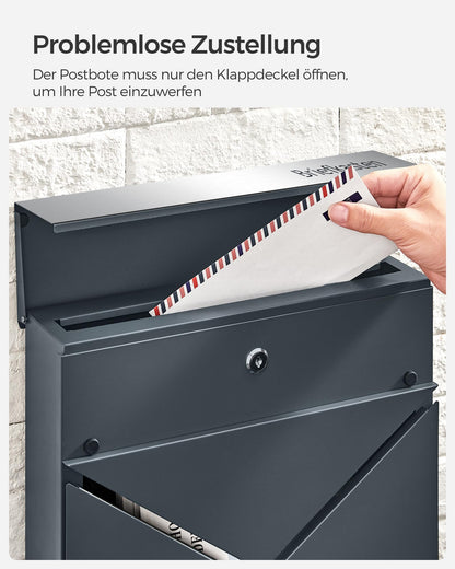 SONGMICS Briefkasten GMB080D01V1 - Personalisiert, Anthrazit-Silbern