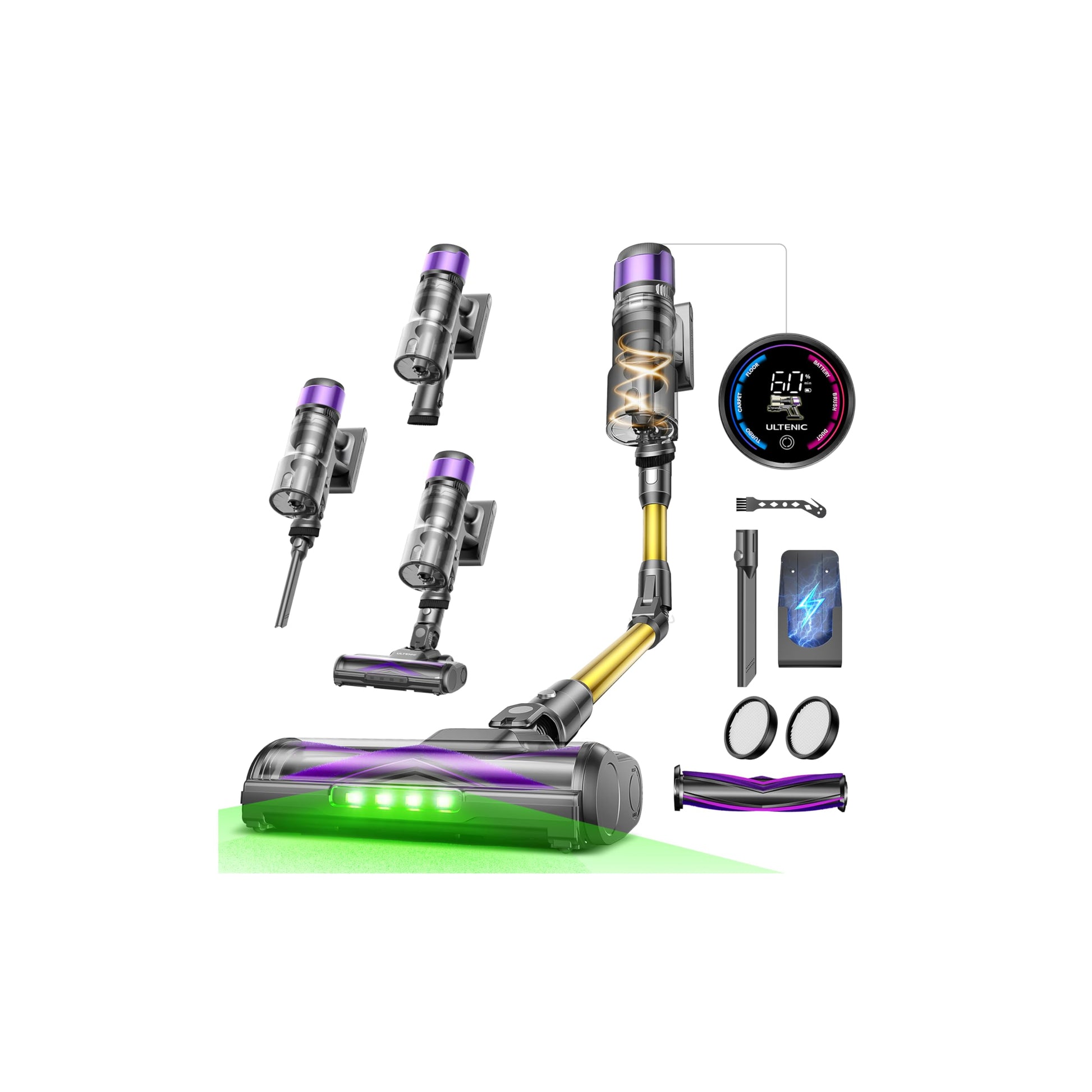 Ultenic U20 Akku-Staubsauger kabellos, 55000 Pa, 60 Min Laufzeit – Stabstaubsauger mit LED-Display