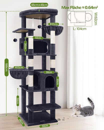 Globlazer S74 Kratzbaum für grosse Katzen – 188 cm, Dunkelgrau