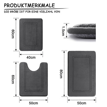 chakme Badezimmerteppich Set 3-teilig Memory-Schaum dunkelgrau