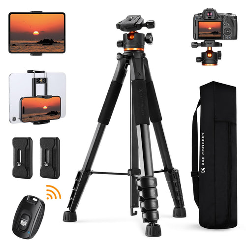 K&F CONCEPT Kamerastativ S255A3+BH-36, Reisestativ 190 cm aus Aluminium mit Kugelkopf und Handy-Tablet-Halterung