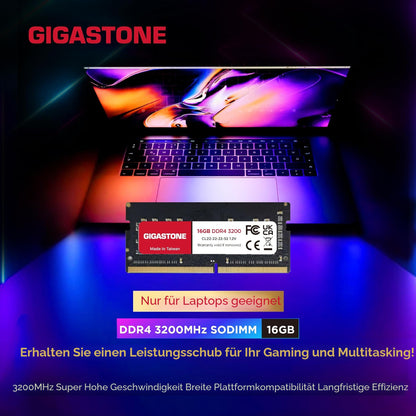 【DDR4 RAM Nur für Laptops】 GIGASTONE 32GB Kit (2x16GB) DDR4 3200MHz (2933/2666MHz) PC4-25600 CL22 1,2V SODIMM 260Pin Nicht-ECC ungepuffert Notebook Speicher-Upgrade