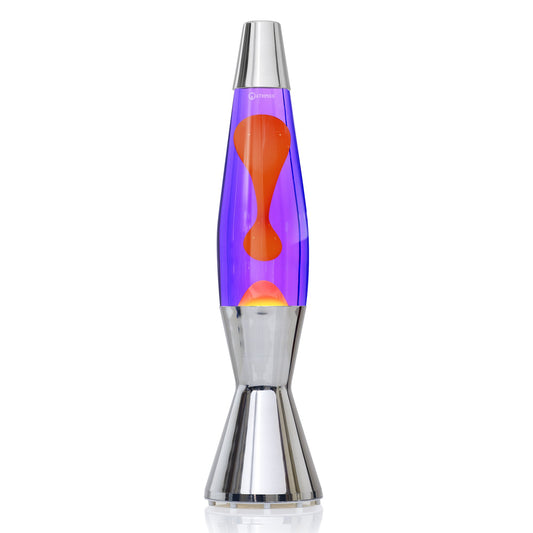 Mathmos Astrobaby Original Lavalampe – Violett/Orange. Zylindrisch, erzeugt dynamische, thermisch bewegte Lichteffekte mit Lava.