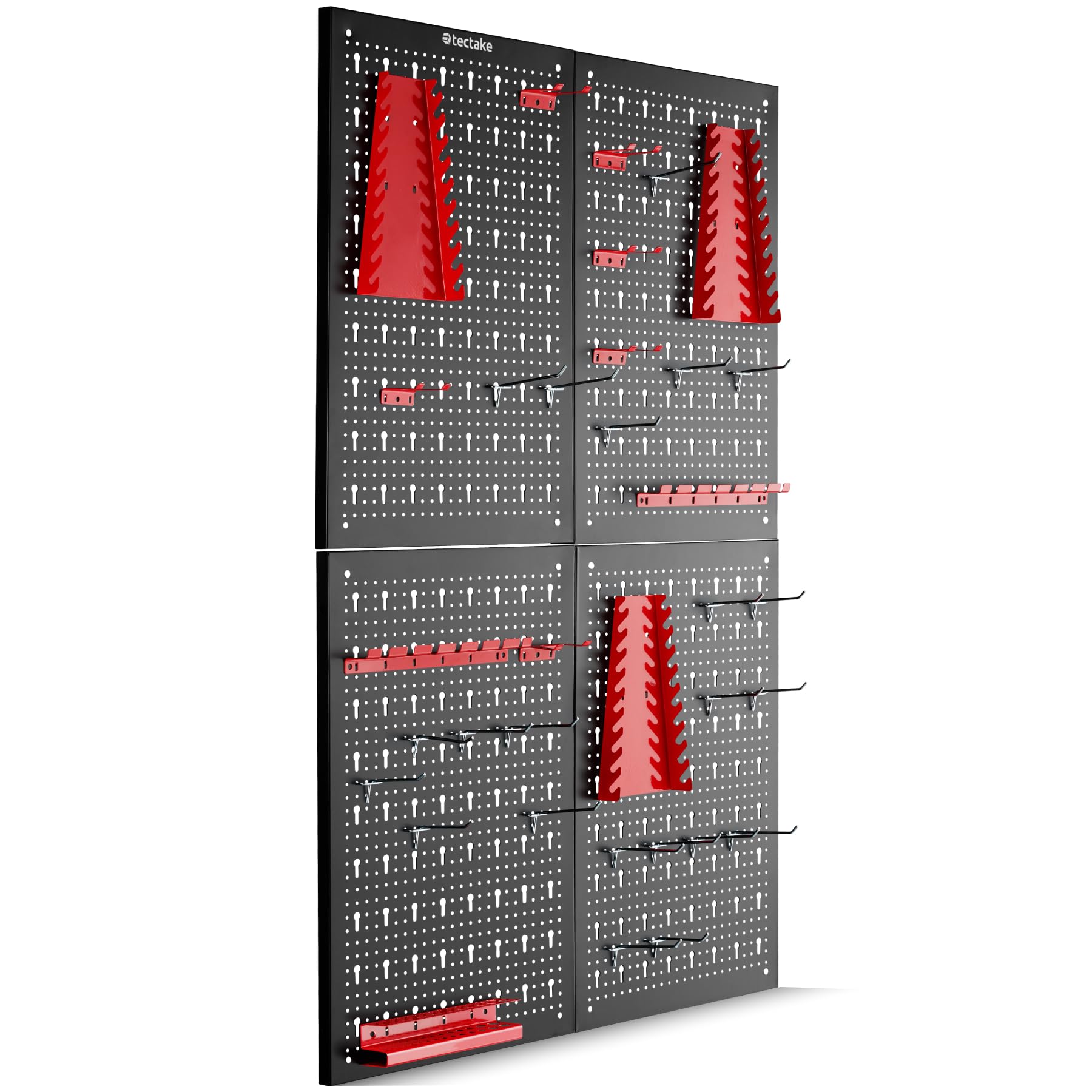 tectake Werkzeuglochwand aus Metall, 160 x 60 cm, inkl. Haken-Set – vierteilige Metallplatten mit Werkzeughaken