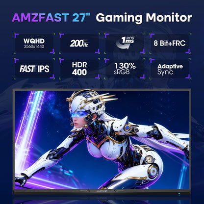 Amzfast AMZG27F6Q 27 Zoll Gaming Monitor QHD 200Hz Fast IPS