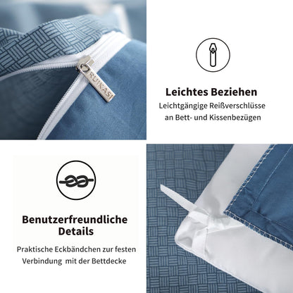 RUIKASI Bettwäsche 135x200 Baumwolle 4teilig Denimblau mit Karo