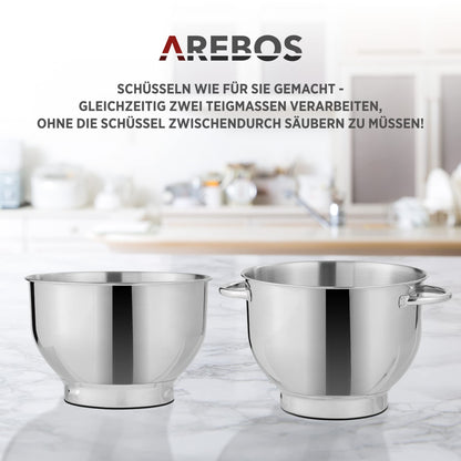 Arebos Küchenmaschine 1500 W Knetmaschine mit 2 Edelstahlschüsseln