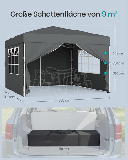 SONGMICS Faltpavillon 3 x 3 m mit Seitenwänden, dunkelgrau