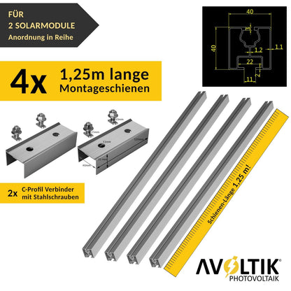 Avoltik Solar Halterung Ziegeldach Montageset - 2 Module (30-45mm)