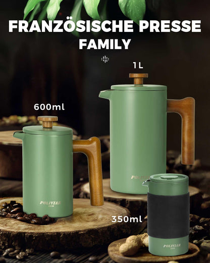 Poliviar French Press Kaffeebereiter 1 Liter, Edelstahl, Grün