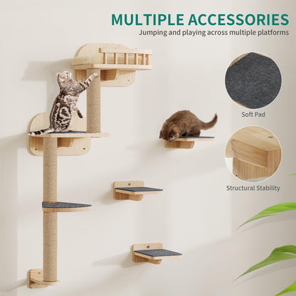 YITAHOME Katzen-Kletterwand aus Holz, 7-teiliges Kratzbaum-Set