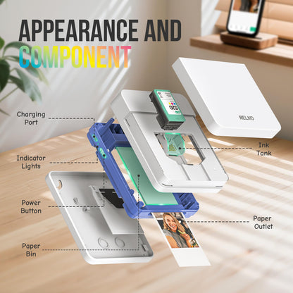 Nelko PP01 Mini Fotodrucker, Bluetooth, für iOS und Android, weiss