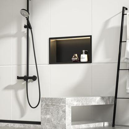 Bernkot Wandnische Dusche LED Edelstahl 60x30 cm Matt Schwarz