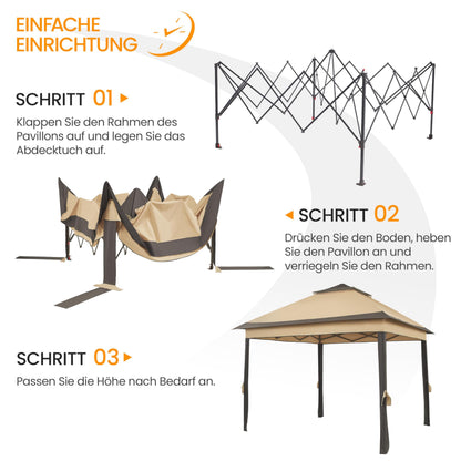 Yaheetech Faltpavillon 3,3x3,3 m wasserdicht mit Moskitonetz khaki