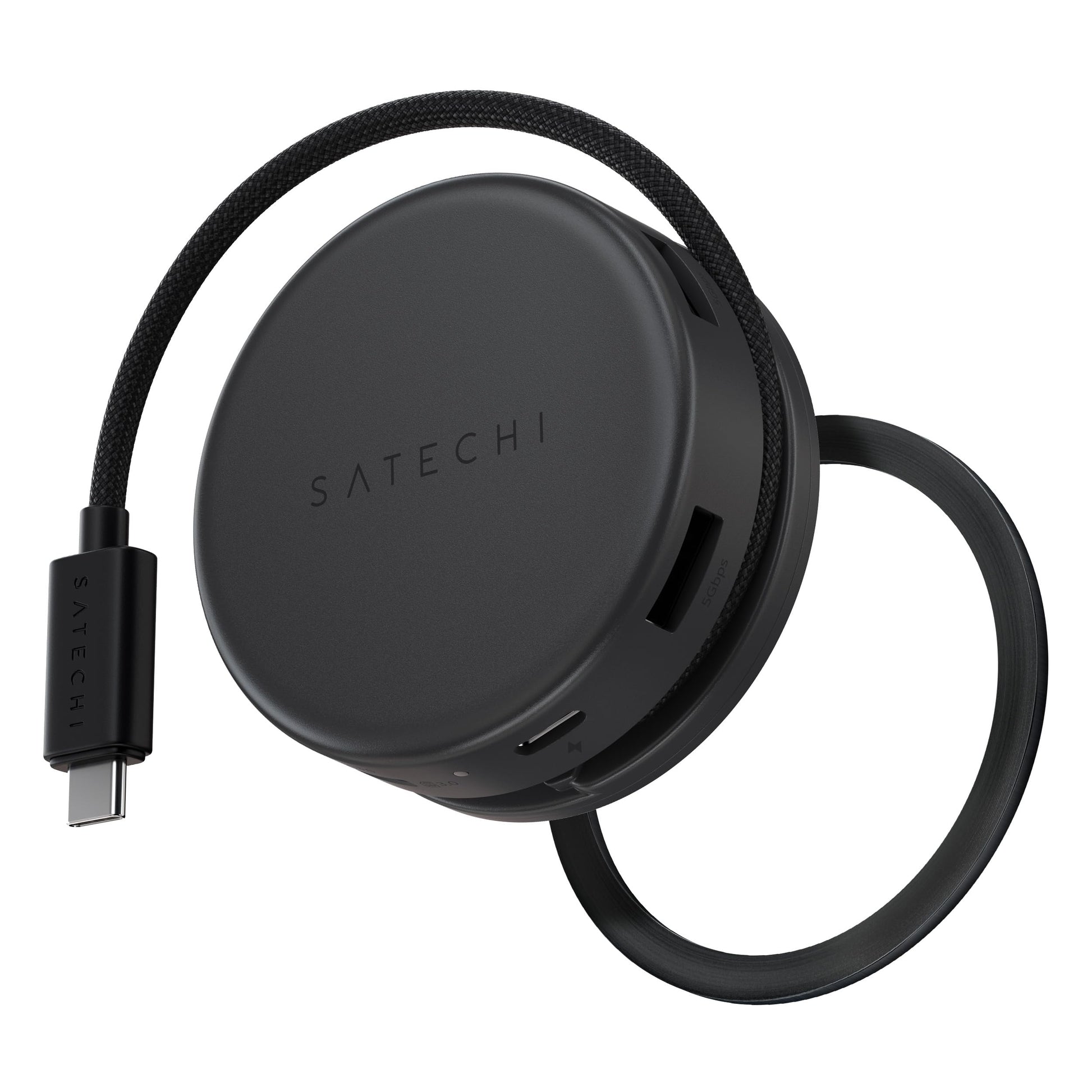 SATECHI OntheGo 7-in-1 USB-C Hub Multiport Adapter, Space Schwarz, kompakter Hub mit Spiralkabel
