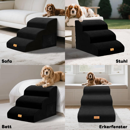 Thihome Hundetreppe 3 Stufen, 40 cm, waschbarer Bezug, schwarz