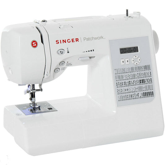 SINGER Patchwork 7285 Quilt-Nähmaschine mit Mega-Anschiebetisch. Weiße Nähmaschine mit großem Anschiebetisch zum Patchwork und Quilten.